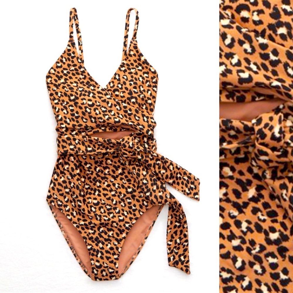 Aerie Leopard Wrap One Piece Swimsuit